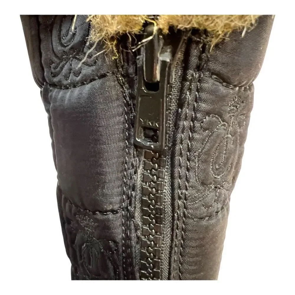 Juicy Couture Women's Size 7 Faux Fur Quilted Front Zip Wedge Winter Boots Black